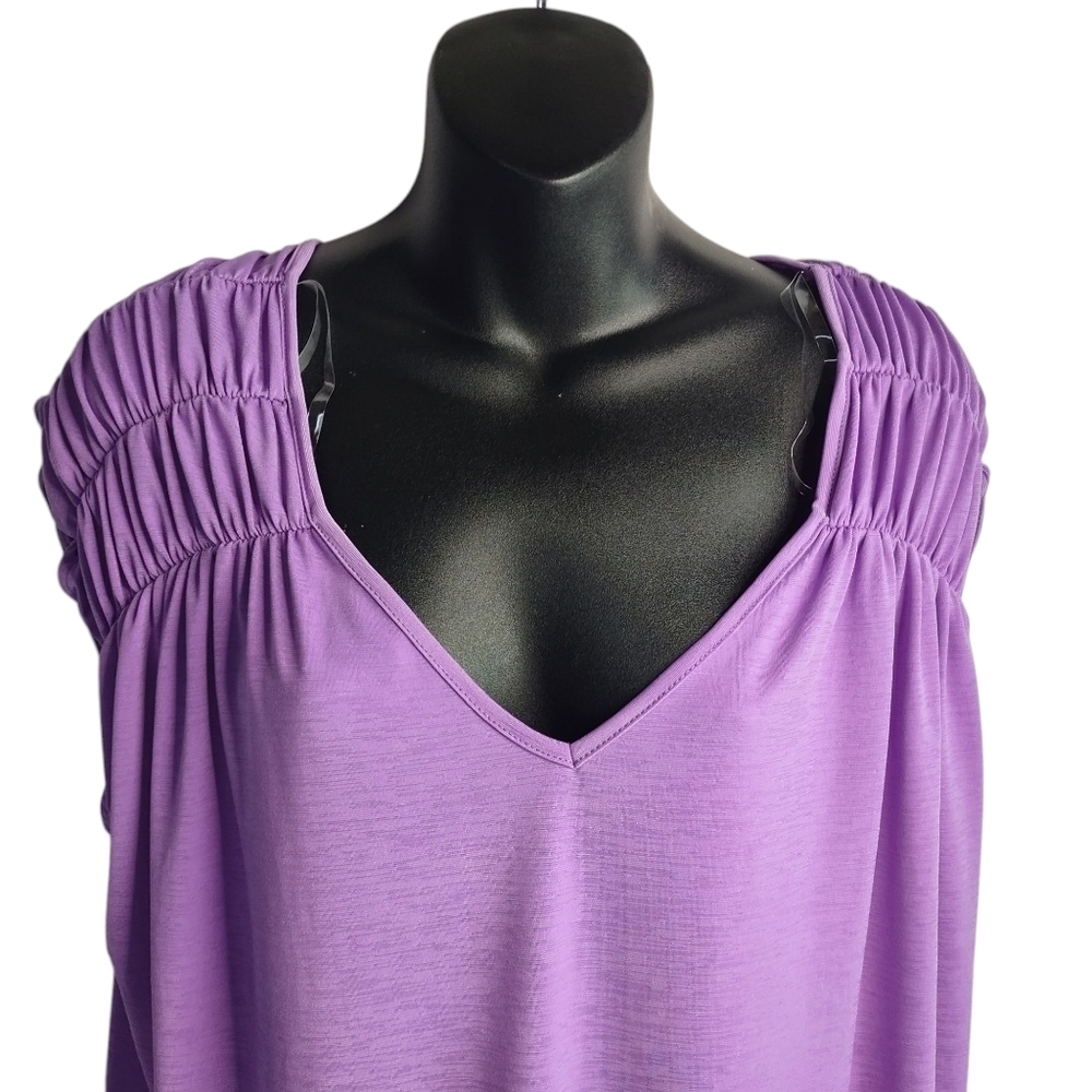 Dear Scarlett Ruched Cap Sleeve Top Blouse in Lavender Color Women's Sz XL NWT - Picture 5 of 11